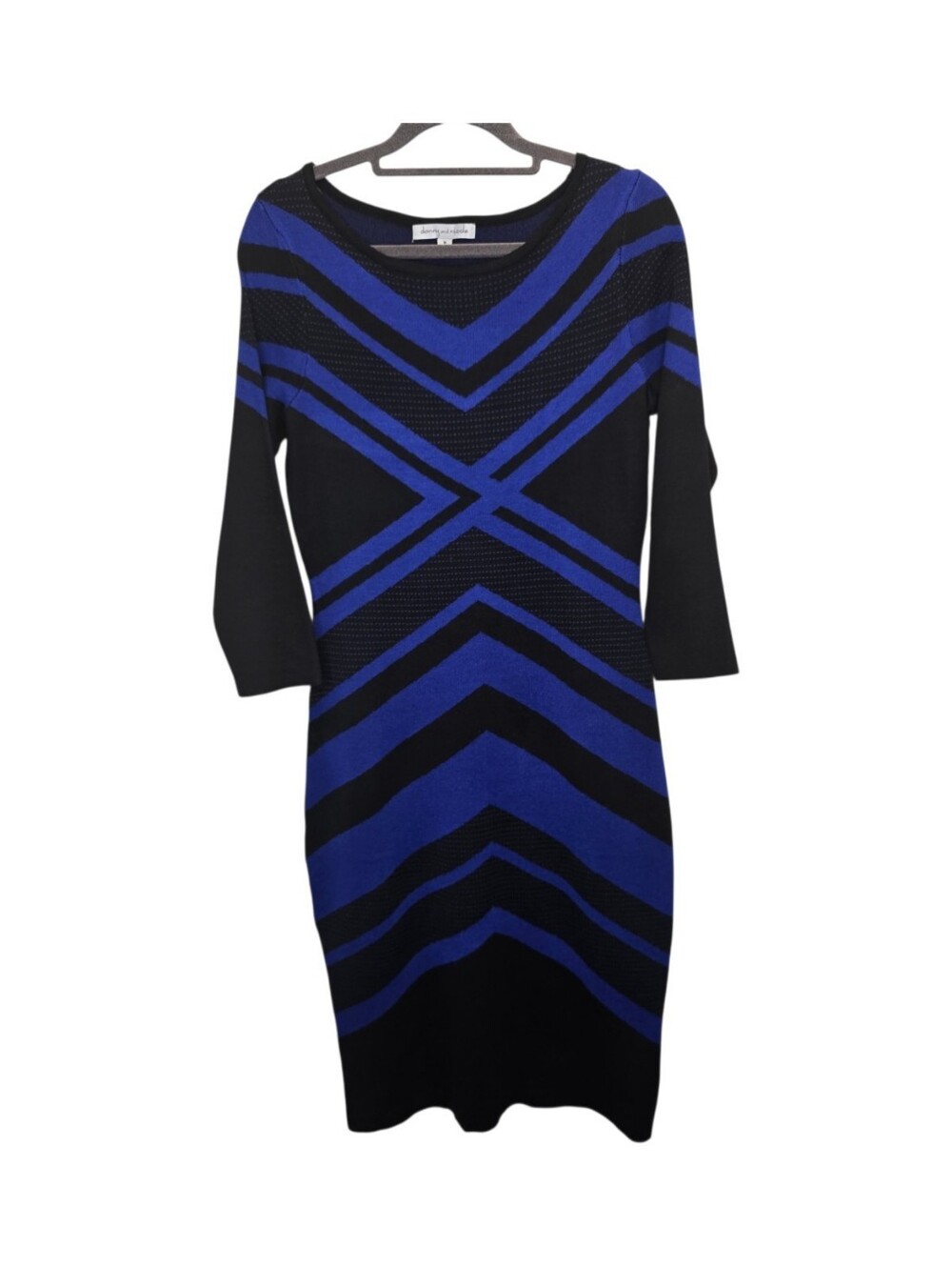 NWT Danny And Nicole Women's M Geometric Knit Black Blue Sweater Dress